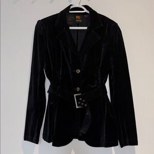 Black Velvet Belted Women's Blazer Jacket